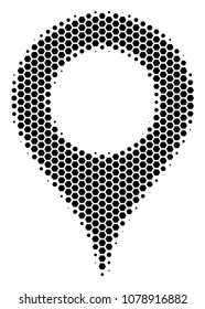 Halftone hexagon Map Marker icon. Pictogram on a white background. Vector composition of map marker icon constructed of hexagon blots.