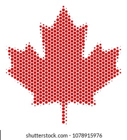 Halftone hexagon Maple Leaf icon. Pictogram on a white background. Vector pattern of maple leaf icon organized of hexagonal elements.