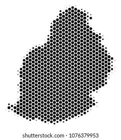 Halftone hexagon Mauritius Island Map. Vector geographical map on a white background. Vector concept of Mauritius Island Map created of hexagon blots.
