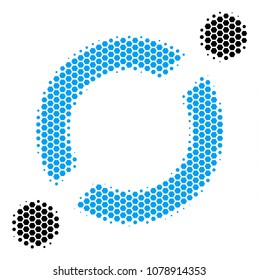 Halftone hexagon Node Link icon. Pictogram on a white background. Vector concept of node link icon organized of hexagonal pixels.