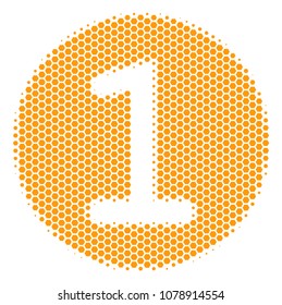 Halftone hexagon One Coin icon. Pictogram on a white background. Vector concept of one coin icon constructed of hexagonal pixels.