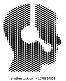 Halftone hexagon Operator icon. Pictogram on a white background. Vector collage of operator icon done of hexagon spots.
