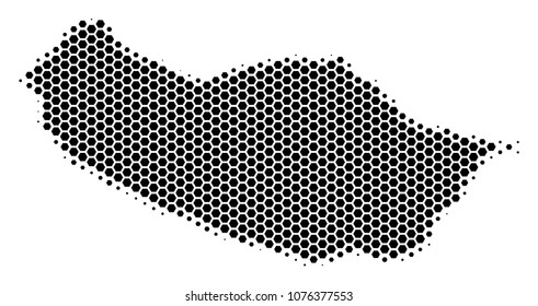 Halftone hexagon Portugal Madeira Island Map. Vector geographic map on a white background. Vector composition of Portugal Madeira Island Map done of hexagon dots.