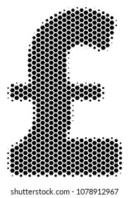 Halftone hexagon Pound Sterling icon. Pictogram on a white background. Vector pattern of pound sterling icon organized of hexagon spots.