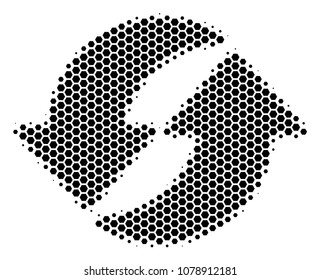 Halftone hexagon Refresh icon. Pictogram on a white background. Vector composition of refresh icon designed of hexagon elements.