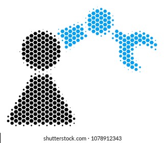 Halftone hexagon Robotics Manipulator icon. Pictogram on a white background. Vector composition of robotics manipulator icon done of hexagon pixels.