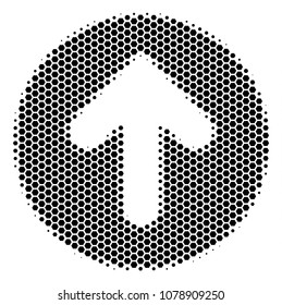 Halftone hexagon Rounded Arrow icon. Pictogram on a white background. Vector concept of rounded arrow icon composed of hexagonal items.