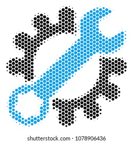 Halftone hexagon Service Tools icon. Pictogram on a white background. Vector composition of service tools icon made of hexagon dots.