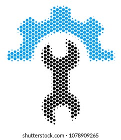Halftone hexagon Service Tools icon. Pictogram on a white background. Vector mosaic of service tools icon made of hexagonal elements.