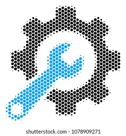 Halftone hexagon Service Tools icon. Pictogram on a white background. Vector concept of service tools icon made of hexagon pixels.
