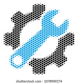Halftone hexagon Service Tools icon. Pictogram on a white background. Vector composition of service tools icon constructed of hexagon dots.