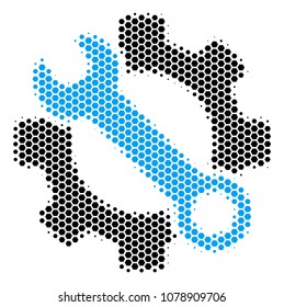 Halftone hexagon Service Tools icon. Pictogram on a white background. Vector pattern of service tools icon composed of hexagonal dots.