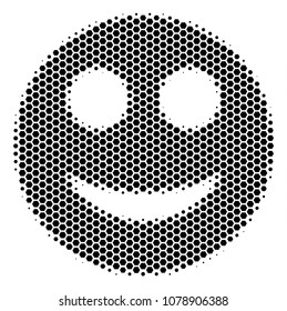 Halftone hexagon Smile icon. Pictogram on a white background. Vector mosaic of smile icon made of hexagonal spots.