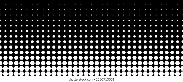 Halftone with hexagon structure. Hexagonal pattern wavy texture. Abstract geometric background. Gradient vector illustration.