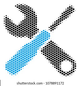 Halftone hexagon Tools icon. Pictogram on a white background. Vector composition of tools icon organized of hexagonal items.