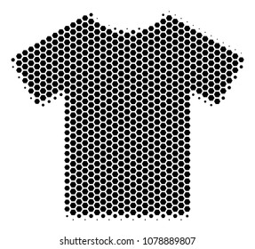 Halftone hexagon T-Shirt icon. Pictogram on a white background. Vector collage of t-shirt icon done of hexagonal pixels.