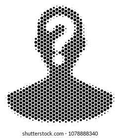 Halftone hexagon Unknown Person icon. Pictogram on a white background. Vector concept of unknown person icon created of hexagonal elements.