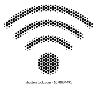 Halftone hexagon Wi-Fi Source icon. Pictogram on a white background. Vector pattern of wi-fi source icon done of hexagonal blots.