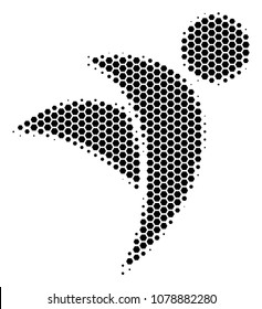 Halftone hexagon Winged Man icon. Pictogram on a white background. Vector collage of winged man icon organized of hexagonal items.