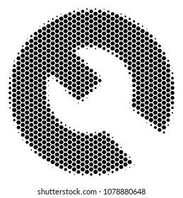 Halftone hexagon Wrench icon. Pictogram on a white background. Vector composition of wrench icon composed of hexagonal spots.