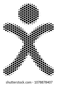 Halftone hexagon X Generation Boy icon. Pictogram on a white background. Vector concept of x generation boy icon constructed of hexagon elements.