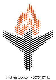 Halftone hexagonal Air Crash icon. Pictogram on a white background. Vector pattern of air crash icon done of hexagonal pixels.