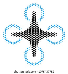 Halftone hexagonal Air Drone icon. Pictogram on a white background. Vector mosaic of air drone icon combined of hexagon dots.