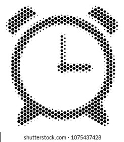 Halftone hexagonal Alarm Clock icon. Pictogram on a white background. Vector composition of alarm clock icon made of hexagon items.
