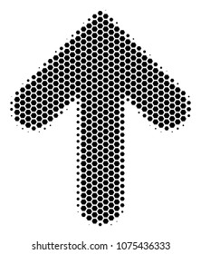 Halftone hexagonal Arrow Direction icon. Pictogram on a white background. Vector mosaic of arrow direction icon made of hexagon blots.