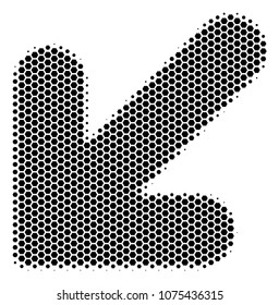 Halftone hexagonal Arrow Down Left icon. Pictogram on a white background. Vector concept of arrow down left icon done of hexagon items.