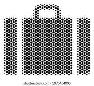 Halftone hexagonal Baggage icon. Pictogram on a white background. Vector collage of baggage icon designed of hexagonal blots.