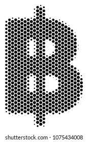 Halftone hexagonal Baht icon. Pictogram on a white background. Vector mosaic of baht icon composed of hexagonal spots.