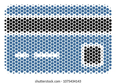Halftone hexagonal Bank Card icon. Pictogram on a white background. Vector pattern of bank card icon combined of hexagonal spots.