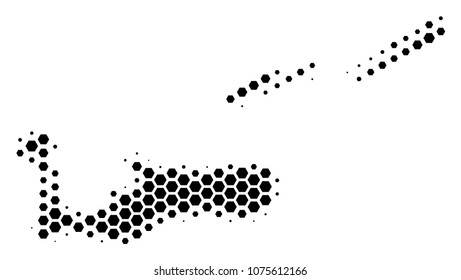Halftone hexagonal Cayman Islands Map. Vector geographical map on a white background. Vector composition of Cayman Islands Map designed of hexagon elements.