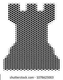 Halftone hexagonal Chess Tower icon. Pictogram on a white background. Vector pattern of chess tower icon composed of hexagon pixels.