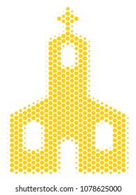 Halftone hexagonal Christian Church icon. Pictogram on a white background. Vector concept of christian church icon created of hexagonal spots.