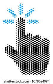 Halftone hexagonal Click icon. Pictogram on a white background. Vector concept of click icon organized of hexagonal dots.