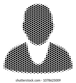 Halftone hexagonal Client icon. Pictogram on a white background. Vector concept of client icon created of hexagon spots.