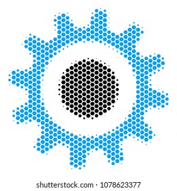 Halftone hexagonal Cogwheel icon. Pictogram on a white background. Vector pattern of cogwheel icon created of hexagonal pixels.