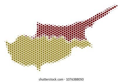 Halftone hexagonal Cyprus Countries Map. Vector geographic map on a white background. Vector pattern of Cyprus Countries Map made of hexagon blots.
