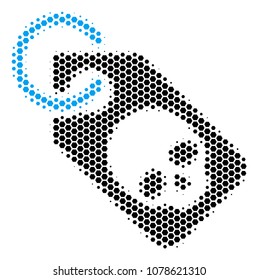 Halftone hexagonal Death Skull Tag icon. Pictogram on a white background. Vector mosaic of death skull tag icon made of hexagon dots.