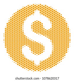 Halftone hexagonal Dollar Coin icon. Pictogram on a white background. Vector pattern of dollar coin icon created of hexagonal spots.