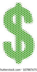 Halftone hexagonal Dollar icon. Pictogram on a white background. Vector concept of dollar icon made of hexagon blots.