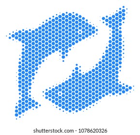 Halftone hexagonal Dolphins icon. Pictogram on a white background. Vector mosaic of dolphins icon done of hexagon elements.