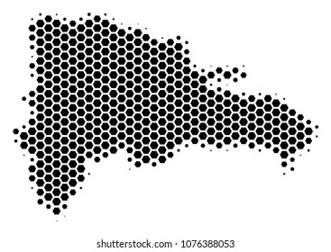 Halftone hexagonal Dominican Republic Map. Vector geographic map on a white background. Vector composition of Dominican Republic Map created of hexagonal dots.
