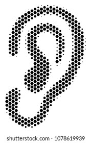 Halftone hexagonal Ear icon. Pictogram on a white background. Vector collage of ear icon made of hexagonal elements.