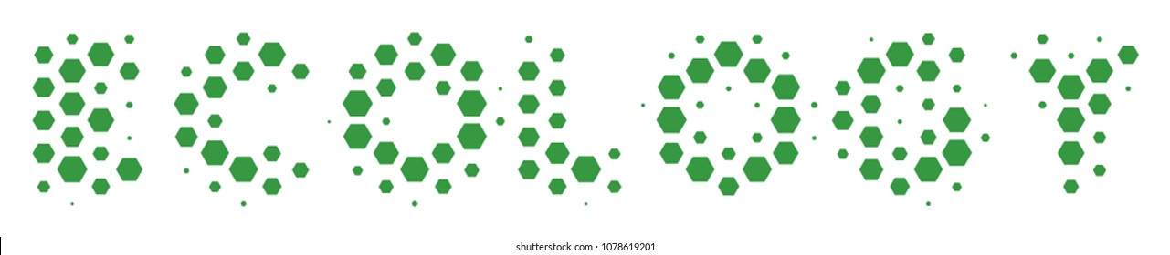 Halftone hexagonal Ecology Text icon. Pictogram on a white background. Vector pattern of ecology text icon created of hexagonal dots.
