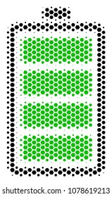 Halftone hexagonal Electric Battery icon. Pictogram on a white background. Vector collage of electric battery icon designed of hexagonal items.