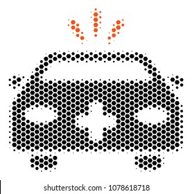 Halftone hexagonal Emergency Car icon. Pictogram on a white background. Vector collage of emergency car icon designed of hexagonal elements.
