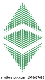 Halftone hexagonal Ethereum Classic icon. Pictogram on a white background. Vector pattern of ethereum classic icon made of hexagonal spots.